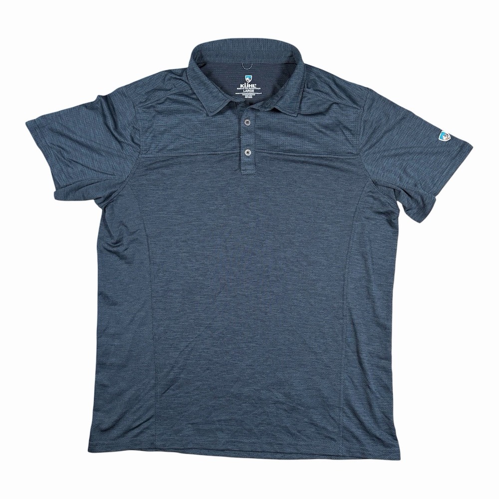 Kuhl Mens 7424 Short Sleeve Polo Shirt Blue Large Textured Hiking Outdoor